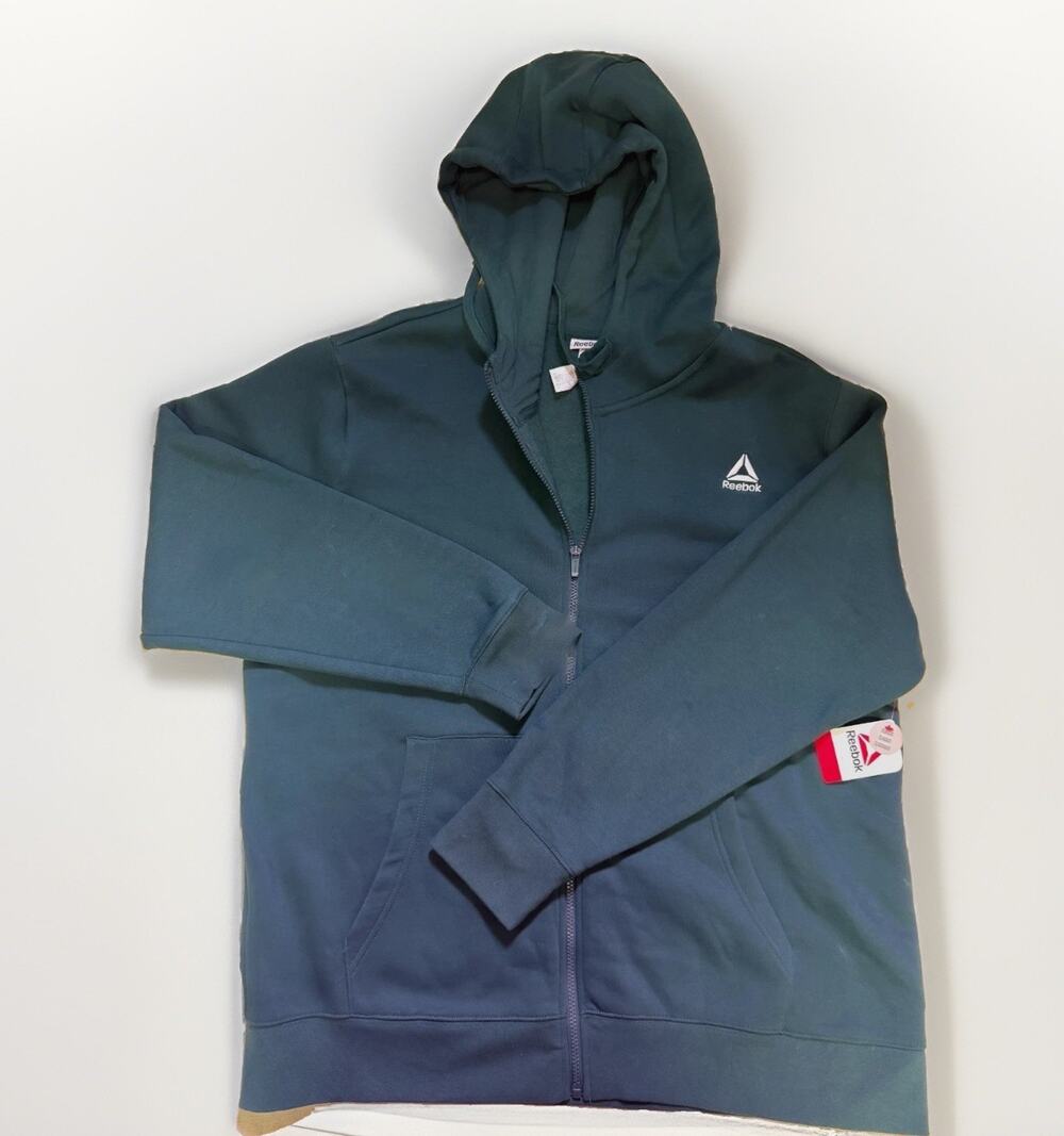 Reebok NWT Men's Dark Green Full Zip Jacket W Hood Sporty Athleisure 2XL (D9)